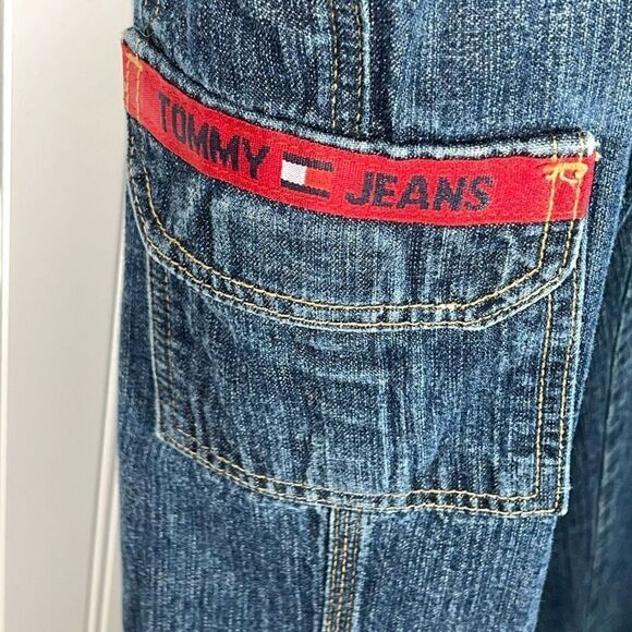 Tommy Hilfiger Vintage Carpenter Jeans Mens 34X32 Baggy Spell Out Wide Leg Y2K - Picture 4 of 10